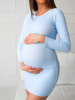 Bawełniana dopasowana ciążowa sukienka z prążka baby blue c174c