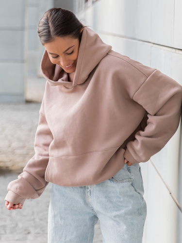 Dresowa bawełniana BLUZA z kapturem kangurka o klasycznym kroju mokka X350