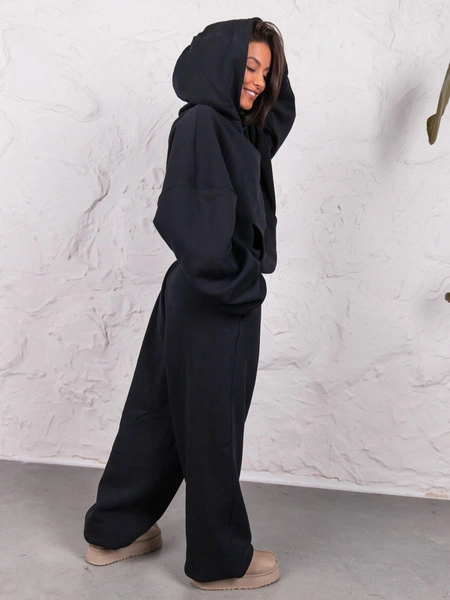 Dresowe bawełniane SPODNIE baggy czarne E643