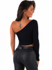 Bawełniany top z jednym rękawem sznurowany po boku z prążka czarna c335 k01