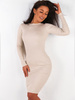 Dopasowana sukienka z prążkowanej wiskozy Basic midi melanż beż d112 k01
