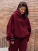 Viralowa Bawełniana BLUZA z drapanego dresu z kapturem na stójce z kieszeniami kangurka bordowa E1