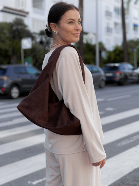 Zamszowa TOREBKA na ramię brązowa F108