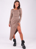 Asymetryczna przekładana sukienka z prążka cappuccino b207 k01