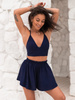 Wiscozowy KOMPLET top stanik na ramiączkach i krótkie spodenki z gumką w pasie navy blue X163 k01