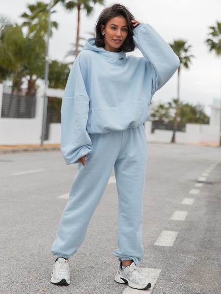 Dresowe bawełniane SPODNIE  ze ściągaczami baby blue X32 k01