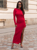 Elegancka maxi SUKIENKA z długim rękawem z odkrytymi plecami czerwona E451 k01