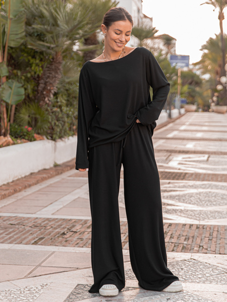 ZESTAW z prążkowanej dzianiny: Luźne SPODNIE X507 + Luźna BLUZKA z długim rękawem X506