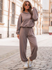 Dresowy bawełniany KOMPLET oversizowy bluza z kapturem i szerokie spodnie ze ściągaczami coffee E315