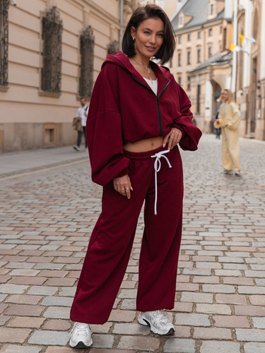 Bawełniany ZESTAW: luźne SPODNIE baggy X217 + oversize BLUZA z kapturem na zamek X218