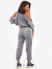 WELUROWY DRES KOMPLET BLUZA ODKRYTE RAMIONA+SPODNIE szary B178 k01