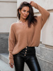 Luźny SWETER z dekoltem V camel S158 k01