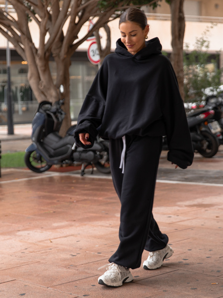 ZESTAW DRESOWY: Bawełniana BLUZA z dresu drapanego z kapturem X478 + Dresowe SPODNIE baggy niski stan X403