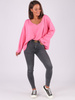SWETER Z DEKOLTEM V OVERSIZE różowy B189 k01