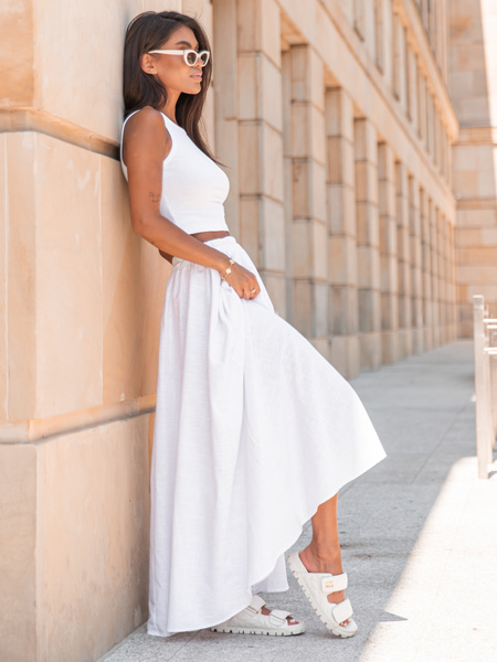 Lniana maxi SPÓDNICA biała X252 k01