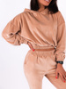 Welurowy dres komplet bluza z kapturem+spodnie beżowy C122 k01
