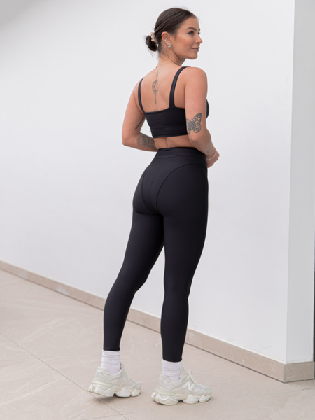 FITNESS / SIŁOWNIA / JOGA dopasowane SPODNIE legginsy z wysokim stanem z przeszyciami czarne F106