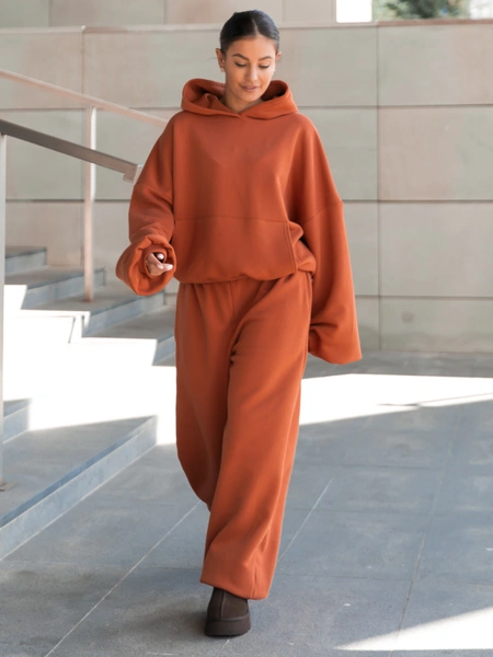 Dresowe bawełniane SPODNIE baggy pumpkin orange E643 k01