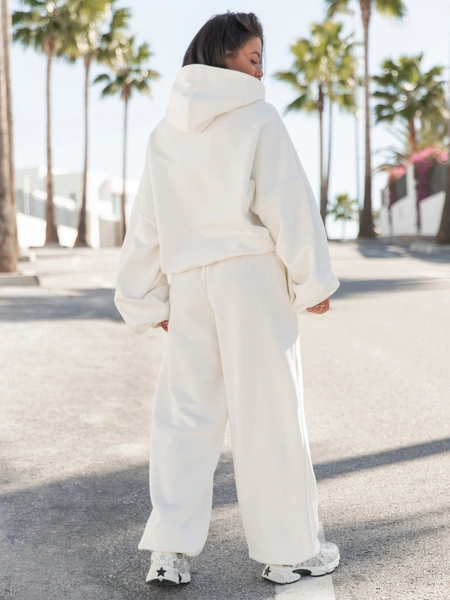 Dresowe bawełniane SPODNIE baggy ecru E643