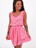 Asymetryczna sukienka z falbankami różowa w cętki b148 kk01