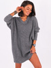 Sweter sukienka dekolt w szpic oversize grafitowy