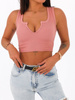 Bawełniany krótki top z dekoltem bluzka z prążka brudny róż b52 kk01