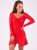 MARSZCZONA SUKIENKA FALBANKA Z PRĄŻKA czerwona B197 k01