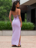 Elegancka SUKIENKA długość maxi na cienkich ramiączkach sznurowane plecy liliowa E276 k01