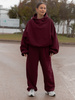 Oversizowy KOMPLET z drapanego bawełnianego dresu bluza z kapturem na stójce kangurka i spodnie szerokie baggy bordowy E1 + E643