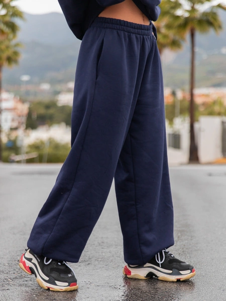 Dresowe bawełniane SPODNIE baggy navy blue E643