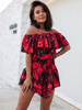 Zwiewny kombinezon hiszpanka z asymetrycznym dołem czerwone kwiaty D287 k01
