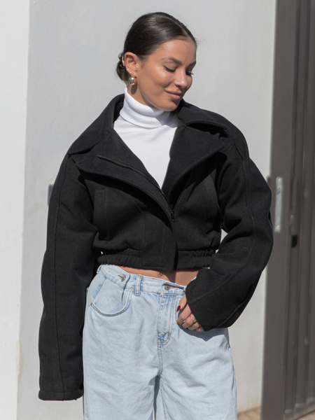 Oversizowa krótka KURTKA o szerokim kroju ramoneska czarna X468