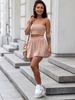 Welurowy komplet szorty z wysokim stanem i top beżowy c317 k01