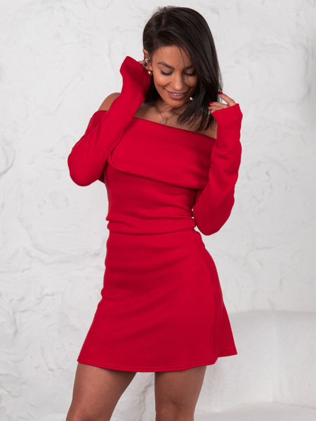 Swetrowa trapezowa SPÓDNICA o długości mini czerwona E629 k01