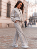 Bawełniany dresowy KOMPLET oversizowy krój bluza na zamek i spodnie z szerokimi nogawkami z przeszyciem stone E449 k01