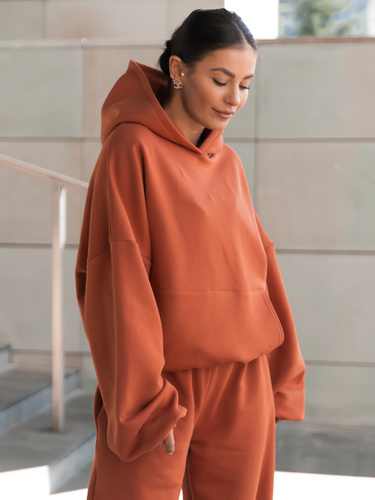 Viralowa Dresowa bawełniana BLUZA z kapturem oversize szeroka pumpkin orange E644