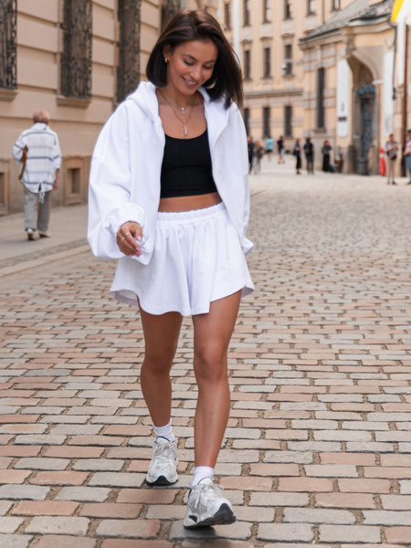 Luźna BLUZA z kapturem zapinana na zamek oversize szeroka z bawełnianej dresówki niedrapanej od wewnątrz biała X218 k01