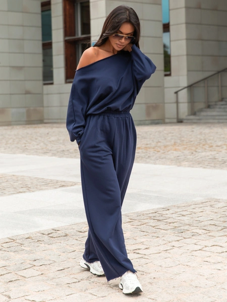 Dresowy bawełniany KOMBINEZON z długimi spodniami navy blue X414 k01