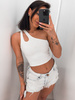 Asymetryczny TOP bluzka na jedno ramię z wycięciem na dekolcie z prążkowanej bawełny off white E163 k01