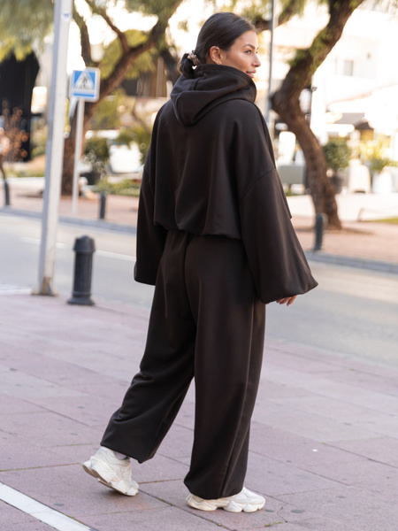 Bawełniane dresowe SPODNIE oversize baggy ze ściągaczami z dresówki pętelkowej dark chocolate X516