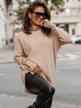 Asymetryczny dłuższy SWETER TUNIKA oversizowy luźny krój z golfem beżowy S161 k01