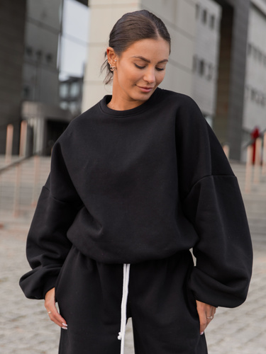 Dresowa bawełniana BLUZA oversize szeroka czarna X402