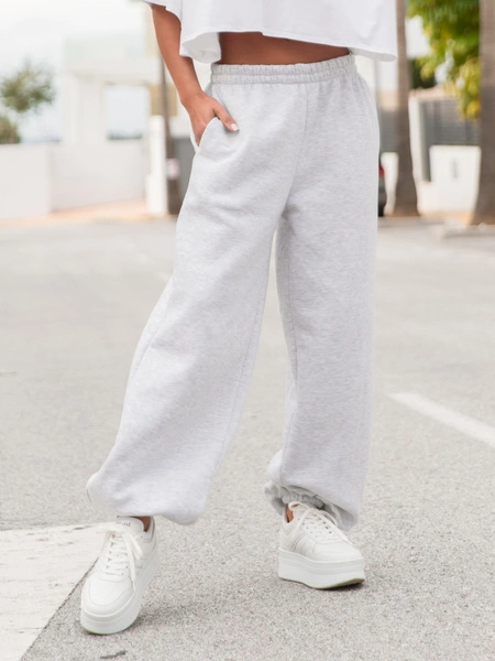 Dresowe bawełniane SPODNIE baggy szary melanż E643