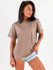 Bawełniany basicowy t-shirt oversize z krótkim rękawem cappuccino d121 k01