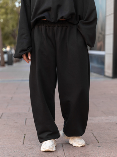 Bawełniane dresowe SPODNIE oversize baggy ze ściągaczami z dresówki pętelkowej czarne X516