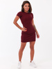 Bawełniana dopasowana mini sukienka z prążka bordowa b118 kk01