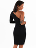 Dzianinowa elegancka sukienka midi z jednym rękawem czarna c426 k01
