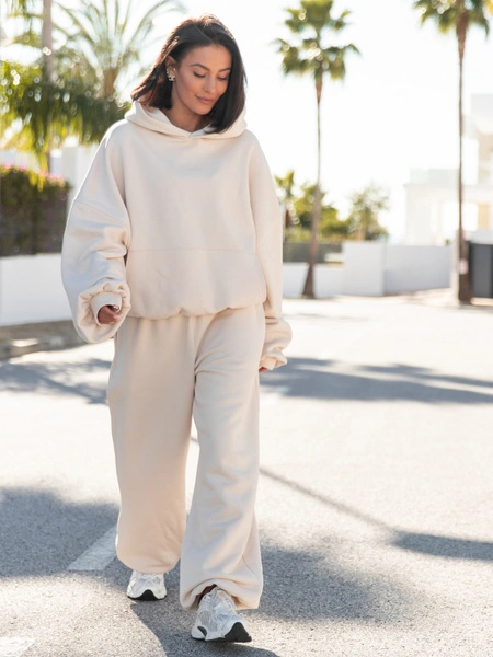 Dresowe bawełniane SPODNIE baggy waniliowe E643 k01