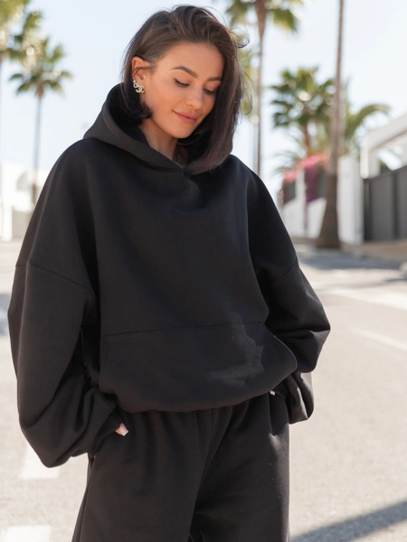 Viralowa Dresowa bawełniana BLUZA z kapturem oversize szeroka czarna E644