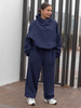 Oversizowy KOMPLET z drapanego bawełnianego dresu bluza z kapturem na stójce kangurka i spodnie szerokie baggy navy blue E1 + E643